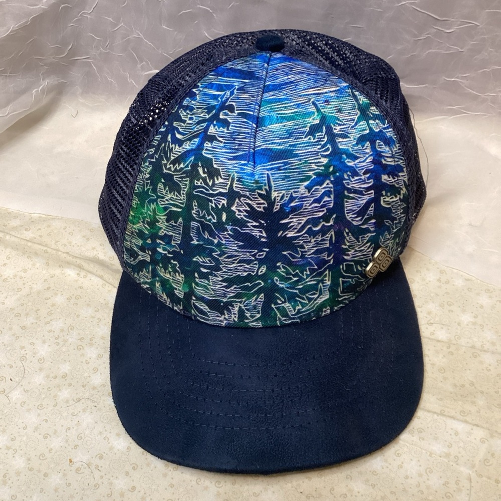 G & L Positive Goods Sustainable Fabrics Forest Trees Blue Trucker Hat Handcraft